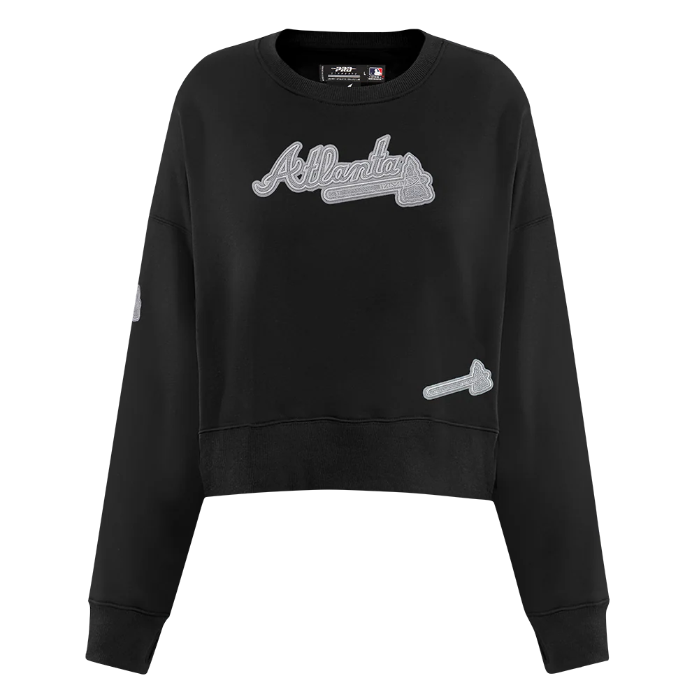 MLB ATLANTA BRAVES REVERSE FRENCH TERRY WOMEN'S FLEECE CREWNECK (BLACK) - Image 3
