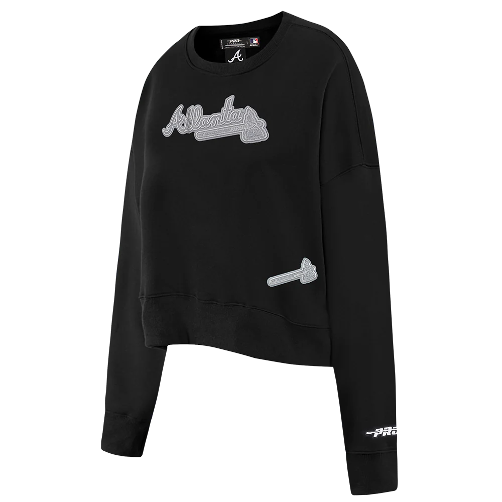 MLB ATLANTA BRAVES REVERSE FRENCH TERRY WOMEN'S FLEECE CREWNECK (BLACK) - Image 6