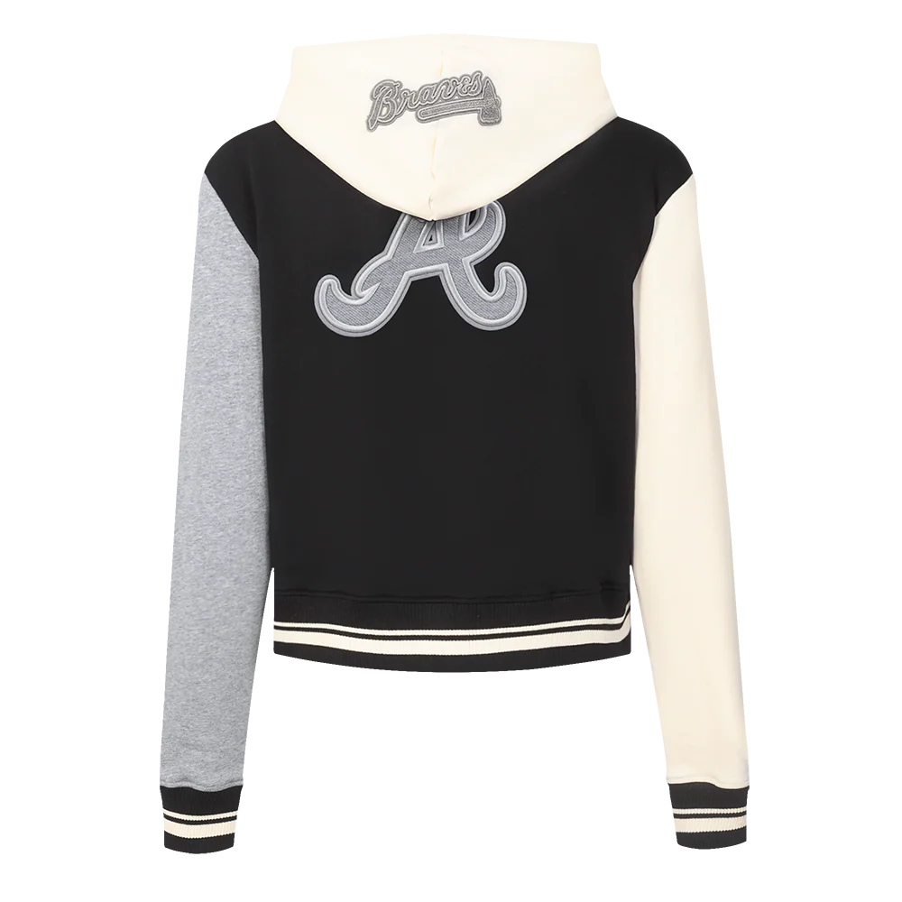 MLB ATLANTA BRAVES REVERSE FRENCH TERRY WOMEN'S COLORBLOCK FLC FZ HOO (BLACK/GRAY/EGGSHELL) - Image 7