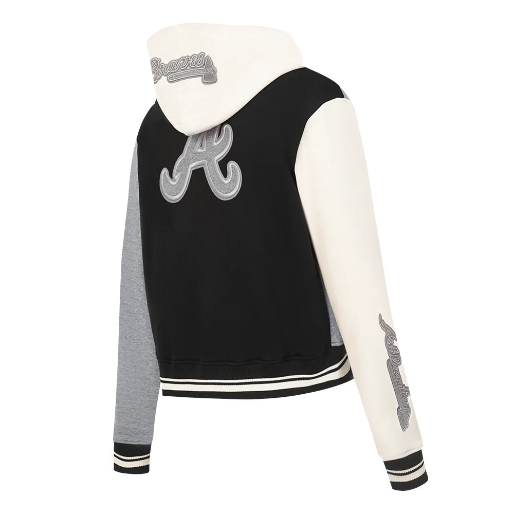 MLB ATLANTA BRAVES REVERSE FRENCH TERRY WOMEN'S COLORBLOCK FLC FZ HOO (BLACK/GRAY/EGGSHELL) - Image 8