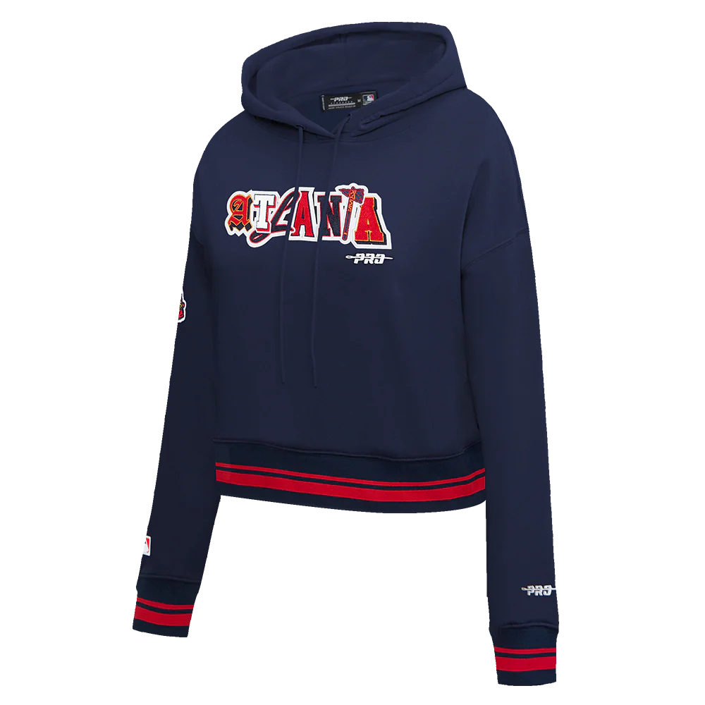 MLB ATLANTA BRAVES CITY RANSOM WOMEN'S RIB FLC CROPPED PO HOODIE (MIDNIGHT NAVY/RED/MIDNIGHT NAVY) - Image 2
