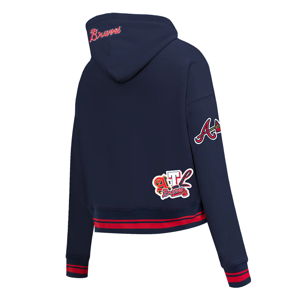 MLB ATLANTA BRAVES CITY RANSOM WOMEN'S RIB FLC CROPPED PO HOODIE (MIDNIGHT NAVY/RED/MIDNIGHT NAVY) - Image 4