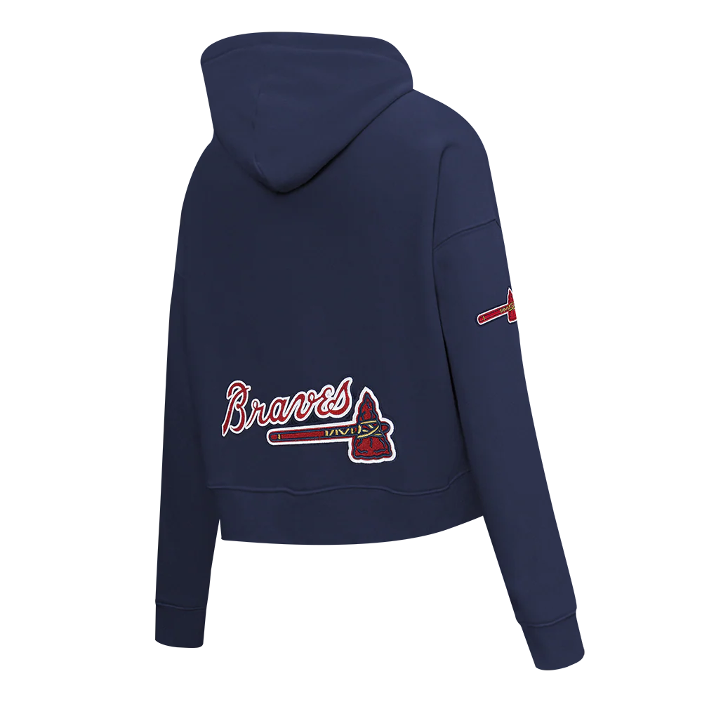 MLB ATLANTA BRAVES CLASSIC CHENILLE WOMEN'S FLC CROPPED PO HOODIE (MIDNIGHT NAVY) - Image 4