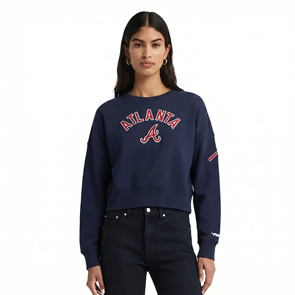MLB ATLANTA BRAVES CLASSIC CHENILLE WOMEN'S FLC CREWNECK (MIDNIGHT NAVY)