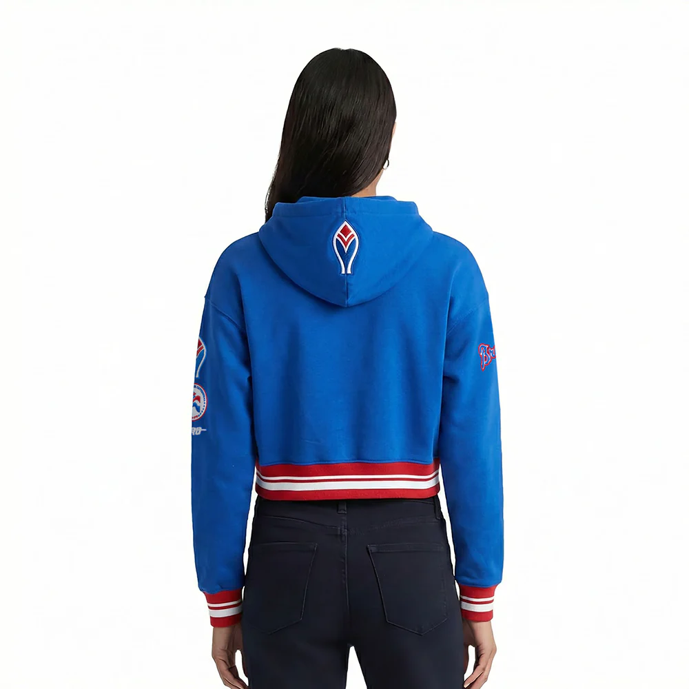 MLB ATLANTA BRAVES RETRO CLASSICS WOMEN'S CROPPED PULLOVER HOODIE (ROYAL BLUE/RED) - Image 2