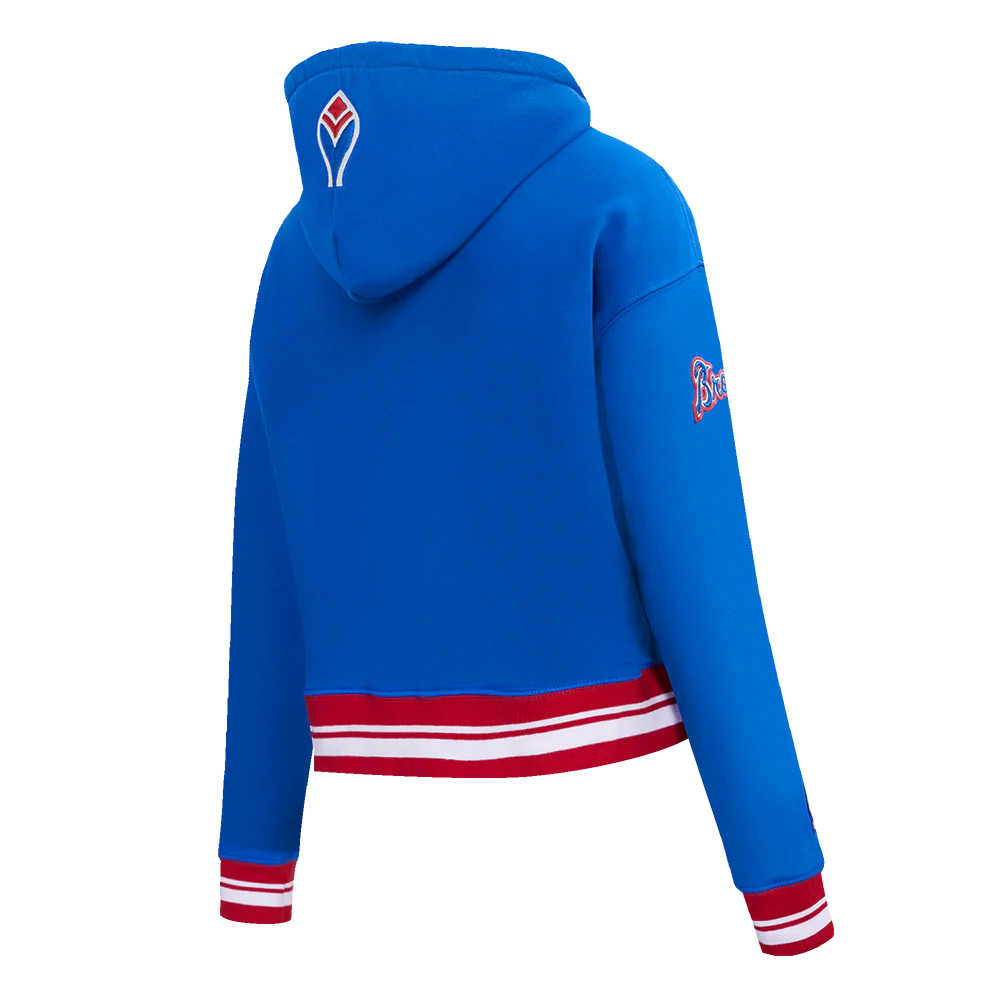 MLB ATLANTA BRAVES RETRO CLASSICS WOMEN'S CROPPED PULLOVER HOODIE (ROYAL BLUE/RED) - Image 4