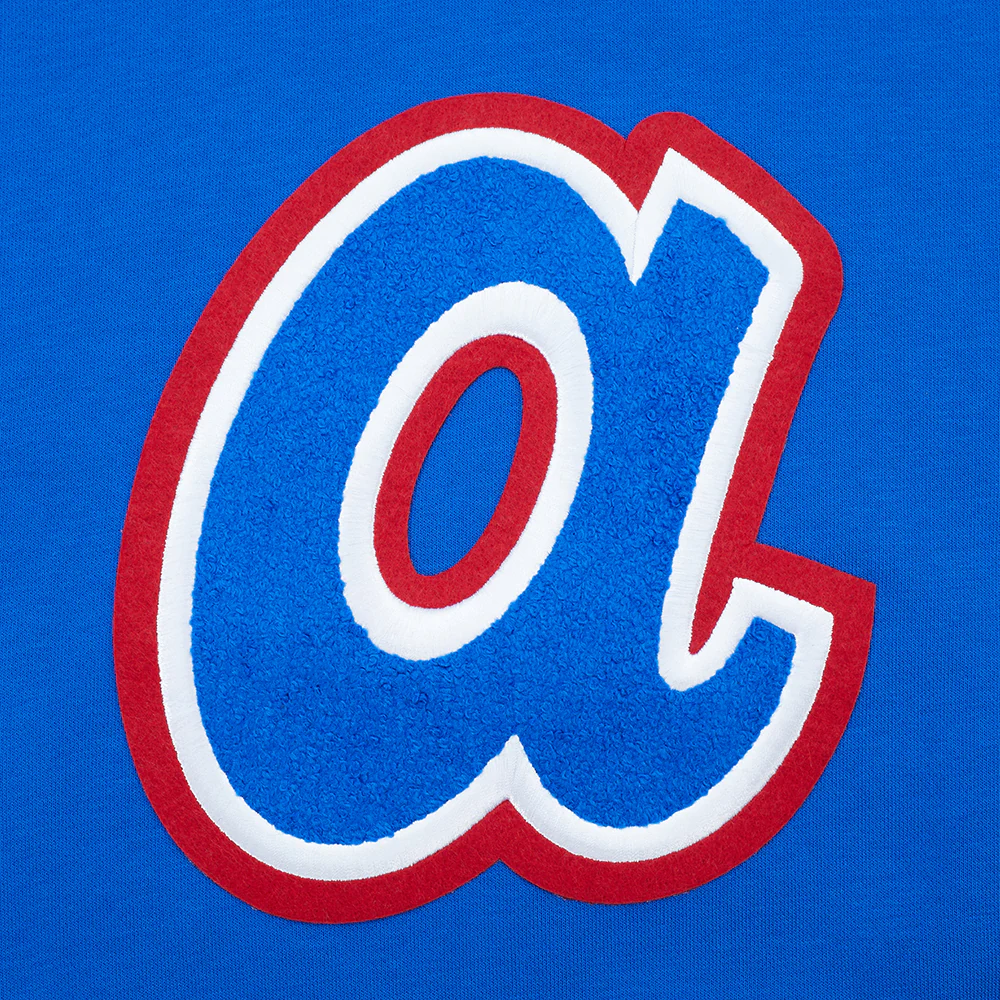 MLB ATLANTA BRAVES RETRO CLASSICS WOMEN'S CROPPED PULLOVER HOODIE (ROYAL BLUE/RED) - Image 5