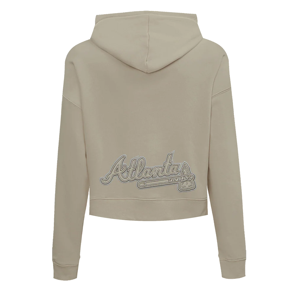 MLB ATLANTA BRAVES NEUTRAL WOMEN'S CROPPED PO HOODIE (DARK TAUPE) - Image 11