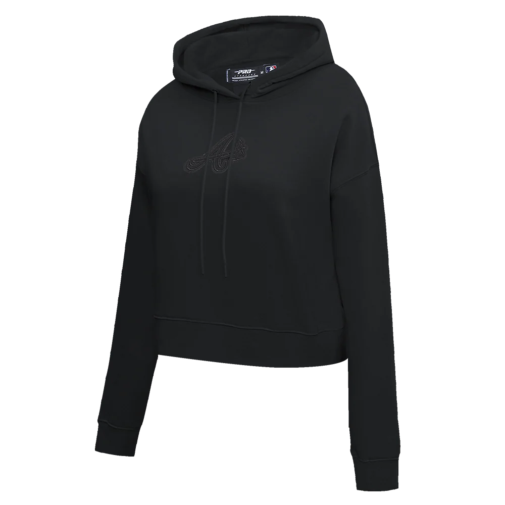 MLB ATLANTA BRAVES NEUTRAL WOMEN'S CROPPED PO HOODIE (DARK TAUPE) - Image 2