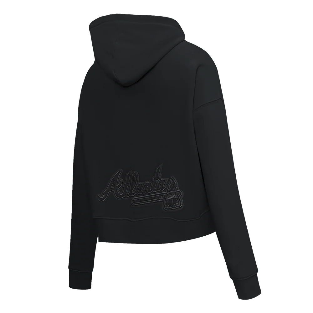 MLB ATLANTA BRAVES NEUTRAL WOMEN'S CROPPED PO HOODIE (DARK TAUPE) - Image 4