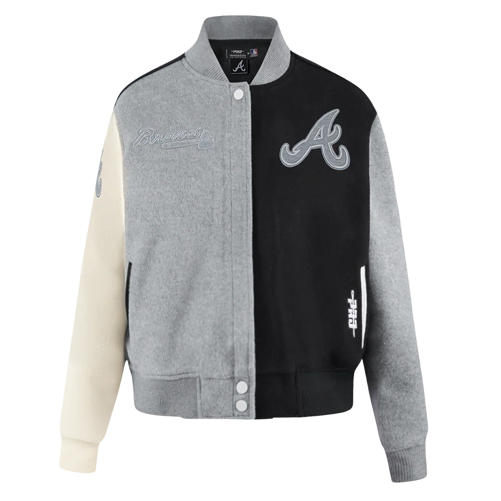 MLB ATLANTA BRAVES REVERSE FRENCH TERRY WOMEN'S WOOL VARSITY JACKET (BLACK/GRAY/EGGSHELL) - Image 3