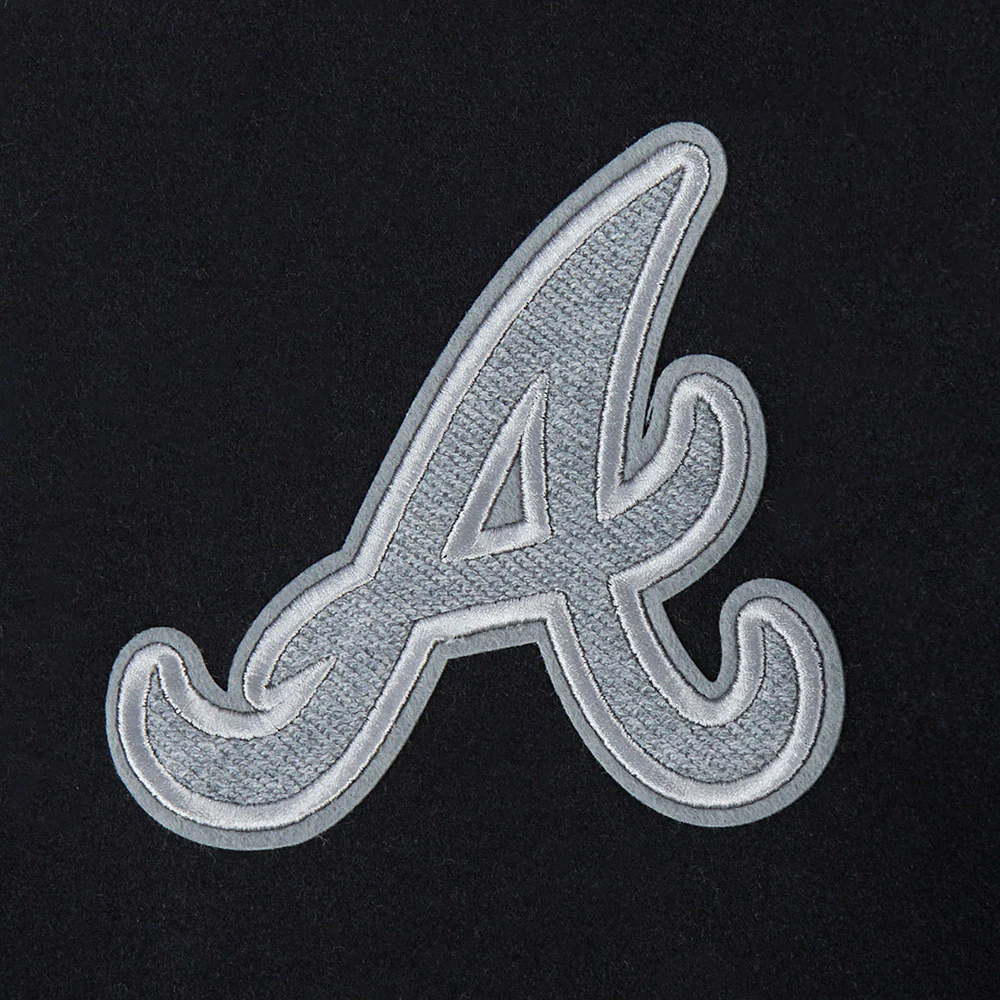 MLB ATLANTA BRAVES REVERSE FRENCH TERRY WOMEN'S WOOL VARSITY JACKET (BLACK/GRAY/EGGSHELL) - Image 7
