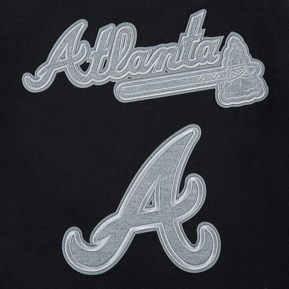 MLB ATLANTA BRAVES REVERSE FRENCH TERRY WOMEN'S WOOL VARSITY JACKET (BLACK/GRAY/EGGSHELL) - Image 8