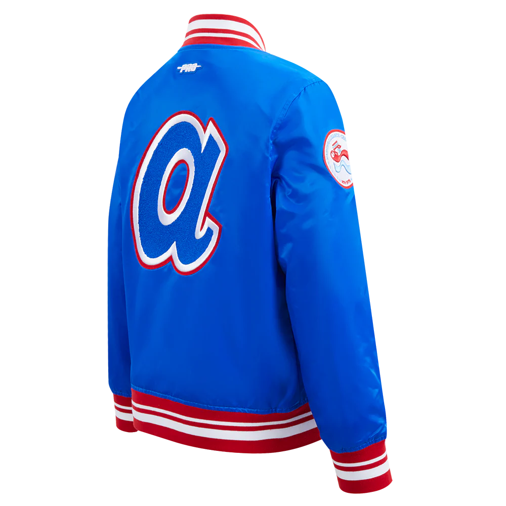 MLB ATLANTA BRAVES RETRO CLASSIC LITTLE BOYS RIB SATIN JACKET (ROYAL BLUE/RED) - Image 4