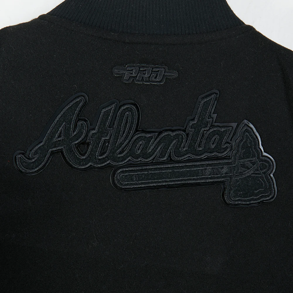 MLB ATLANTA BRAVES TRIPLE BLACK LITTLE BOYS WOOL VARSITY JACKET (JET BLACK) - Image 10