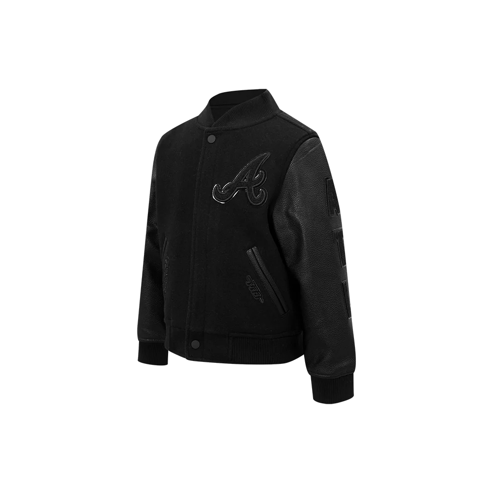 MLB ATLANTA BRAVES TRIPLE BLACK LITTLE BOYS WOOL VARSITY JACKET (JET BLACK) - Image 3