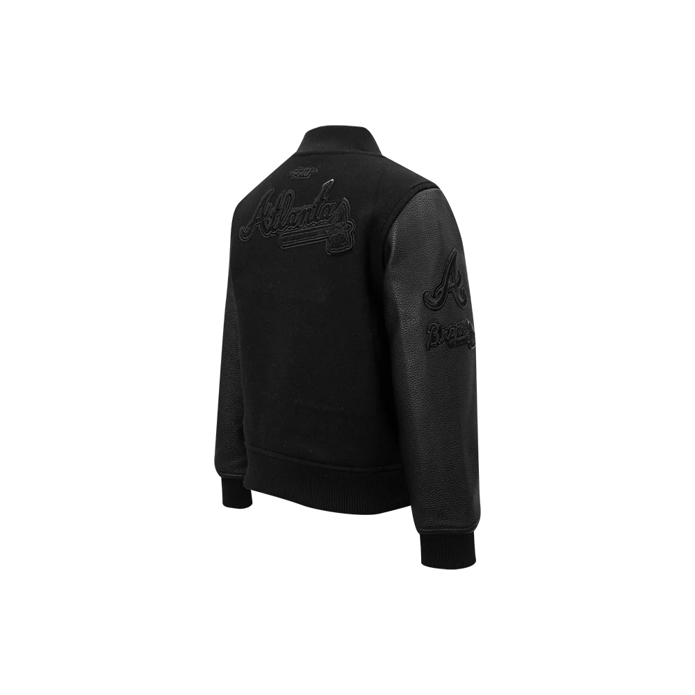 MLB ATLANTA BRAVES TRIPLE BLACK LITTLE BOYS WOOL VARSITY JACKET (JET BLACK) - Image 4
