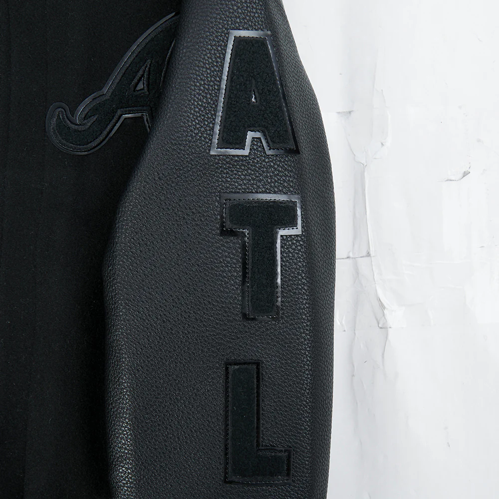 MLB ATLANTA BRAVES TRIPLE BLACK LITTLE BOYS WOOL VARSITY JACKET (JET BLACK) - Image 8
