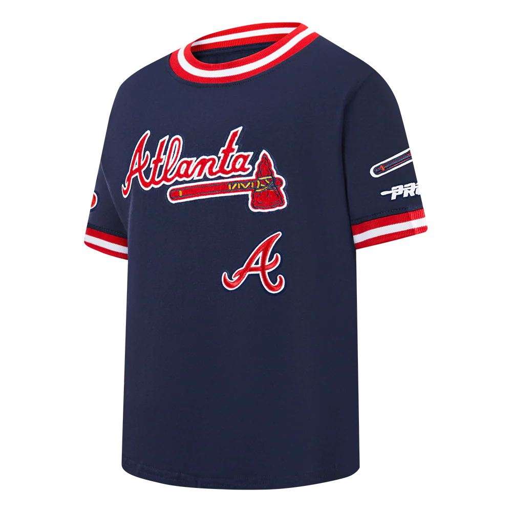 MLB ATLANTA BRAVES CLASSIC TODDLER BOYS SHORT SLEEVE STRIPED RIB TOP (MIDNIGHT NAVY/RED) - Image 2