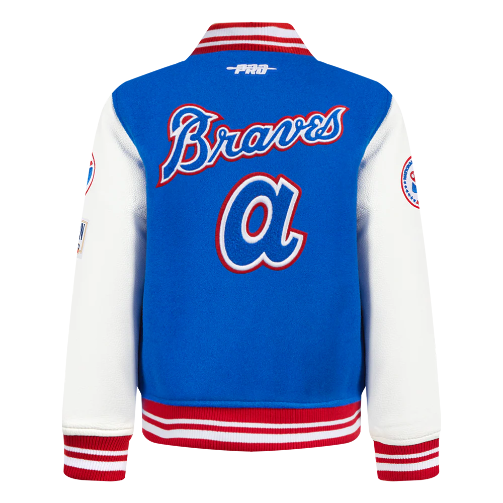 MLB ATLANTA BRAVES RETRO CLASSIC TODDLER BOYS RIB WOOL VARSITY JACKET (ROYAL BLUE/RED) - Image 3