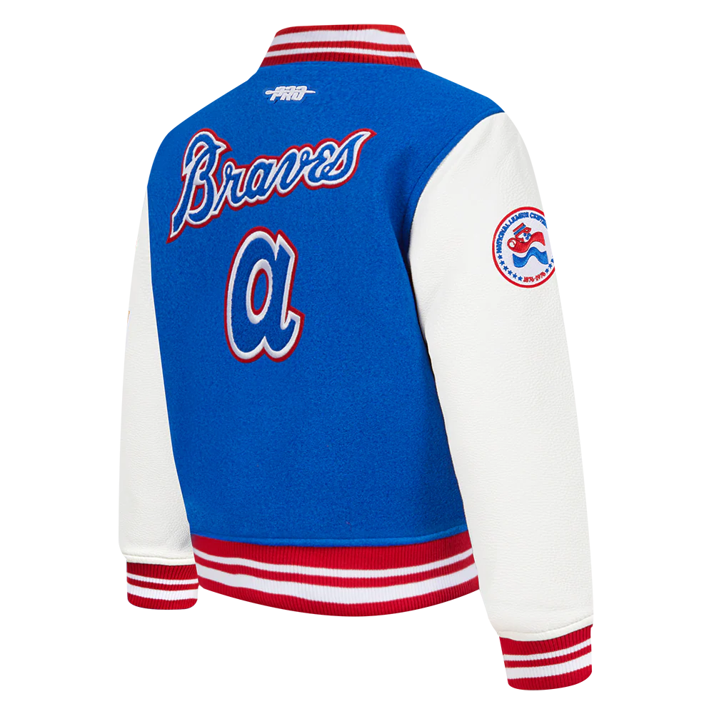 MLB ATLANTA BRAVES RETRO CLASSIC TODDLER BOYS RIB WOOL VARSITY JACKET (ROYAL BLUE/RED) - Image 4