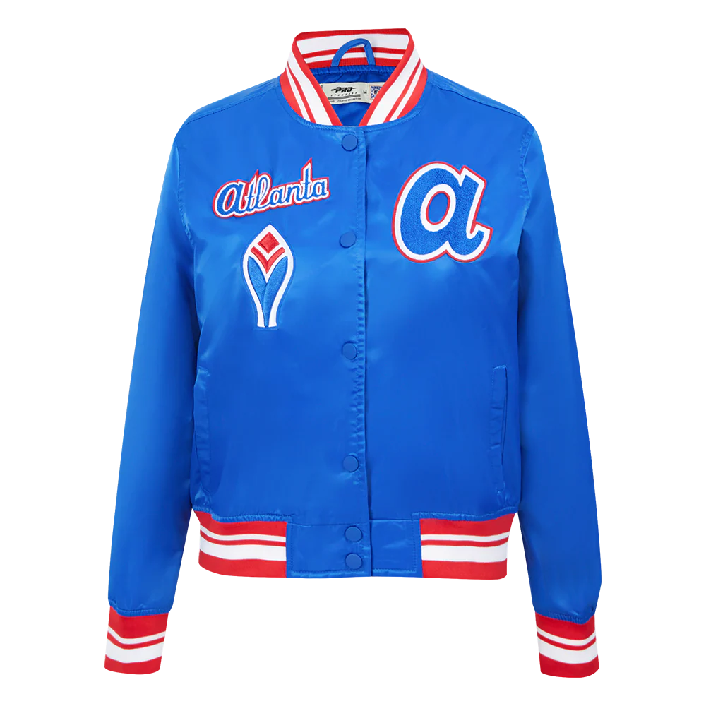 MLB ATLANTA BRAVES RETRO CLASSIC WOMEN'S RIB SATIN JACKET (ROYAL BLUE/RED)