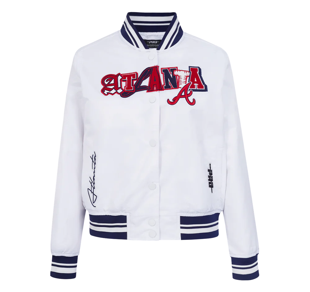 MLB ATLANTA BRAVES CITY RANSOM WOMEN'S RIB SATIN JACKET (WHITE/MIDNIGHT NAVY)