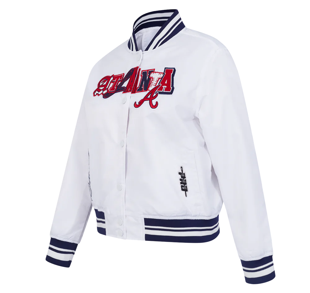 MLB ATLANTA BRAVES CITY RANSOM WOMEN'S RIB SATIN JACKET (WHITE/MIDNIGHT NAVY) - Image 2