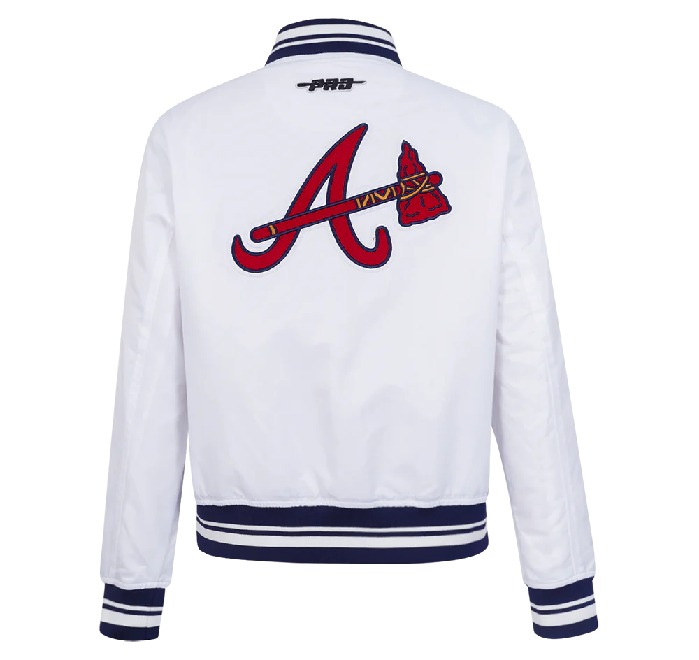 MLB ATLANTA BRAVES CITY RANSOM WOMEN'S RIB SATIN JACKET (WHITE/MIDNIGHT NAVY) - Image 3