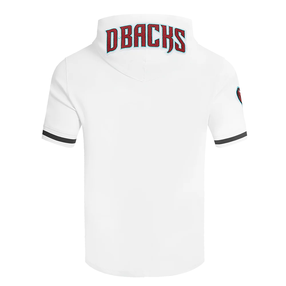 MLB ARIZONA DIAMONDBACKS CLASSIC CHENILLE MEN'S DOUBLE KNIT SHORT SLEEVE PULLOVER HOODIE (WHITE/BLACK) - Image 3