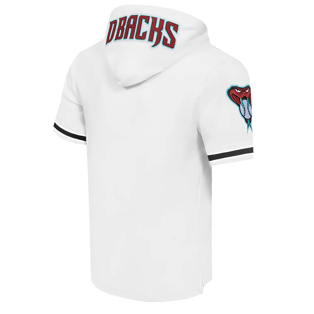MLB ARIZONA DIAMONDBACKS CLASSIC CHENILLE MEN'S DOUBLE KNIT SHORT SLEEVE PULLOVER HOODIE (WHITE/BLACK) - Image 4
