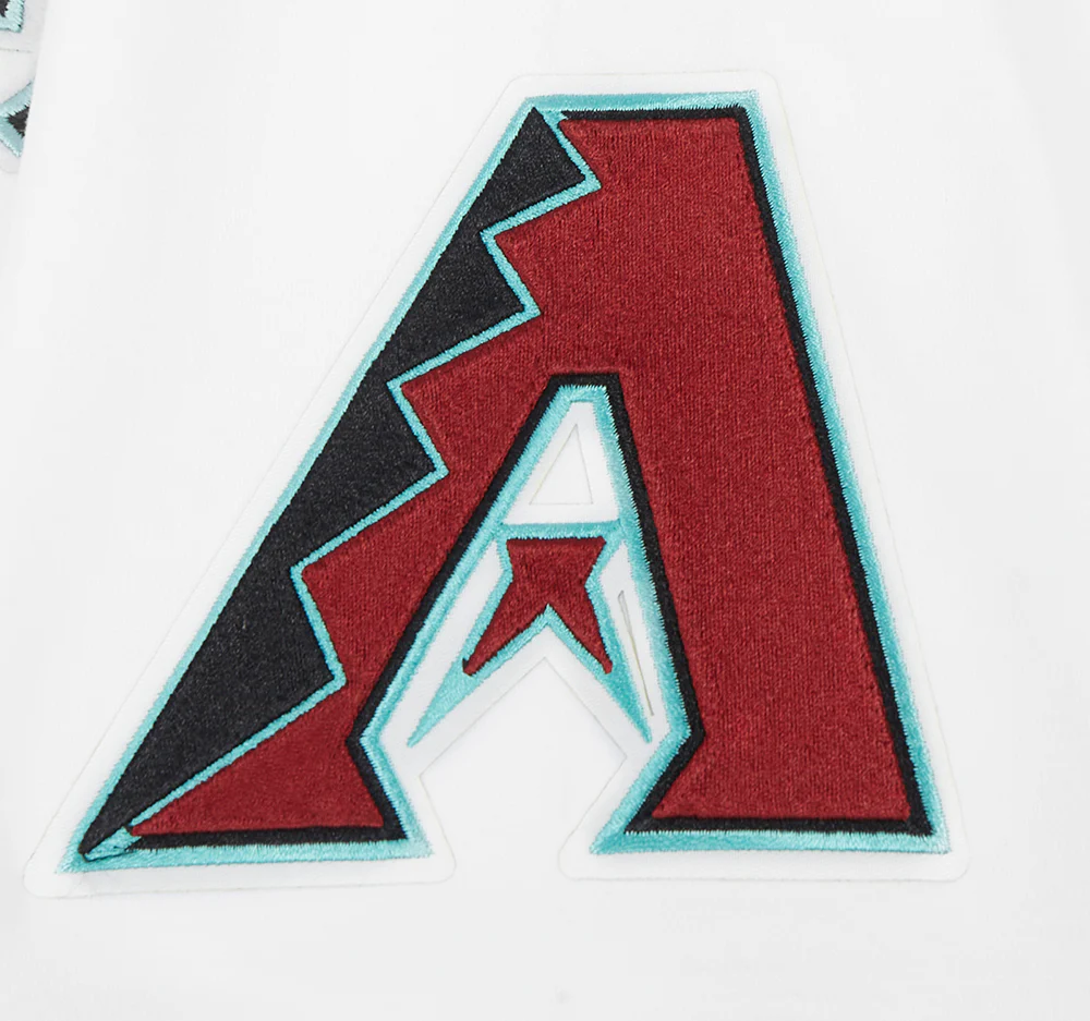 MLB ARIZONA DIAMONDBACKS CLASSIC CHENILLE MEN'S DOUBLE KNIT SHORT SLEEVE PULLOVER HOODIE (WHITE/BLACK) - Image 7