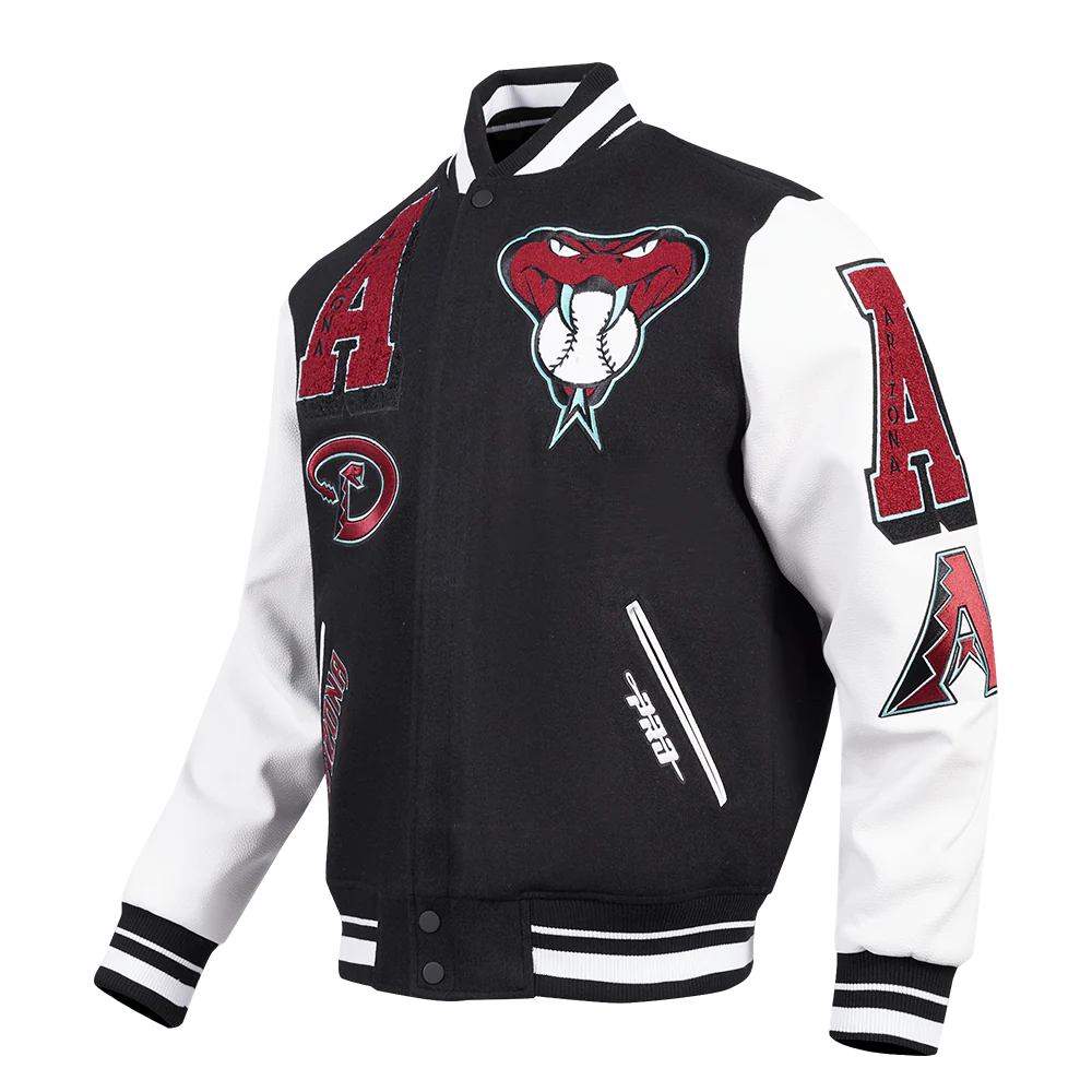 MLB ARIZONA DIAMONDBACKS MASHUP MEN'S RIB WOOL VARSITY JACKET (BLACK/WHITE) - Image 2