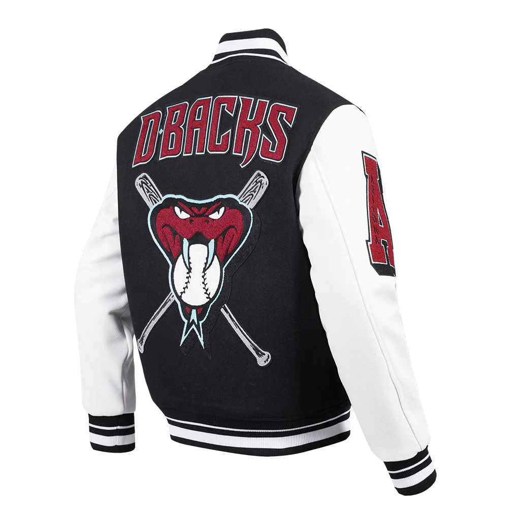 MLB ARIZONA DIAMONDBACKS MASHUP MEN'S RIB WOOL VARSITY JACKET (BLACK/WHITE) - Image 3