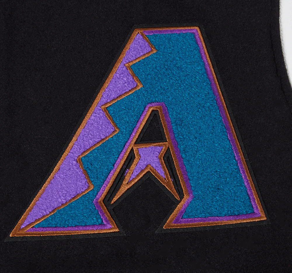 MLB ARIZONA DIAMONDBACKS RETRO CLASSIC MEN'S RIP WOOL VARSITY JACKET (BLACK/WHITE) - Image 5