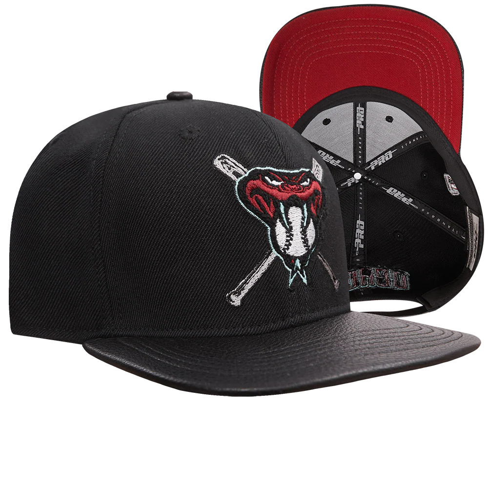 MLB ARIZONA DIAMONDBACKS MASHUP UNISEX WOOL LEATHER STRAPBACK HAT (BLACK) - Image 8