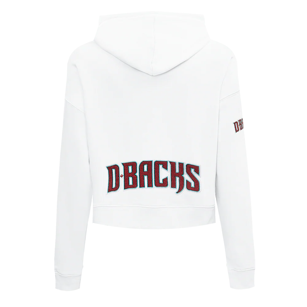 MLB ARIZONA DIAMONDBACKS CLASSIC WOMEN'S CROPPED FLEECE PULLOVER HOODIE (WHITE) - Image 3