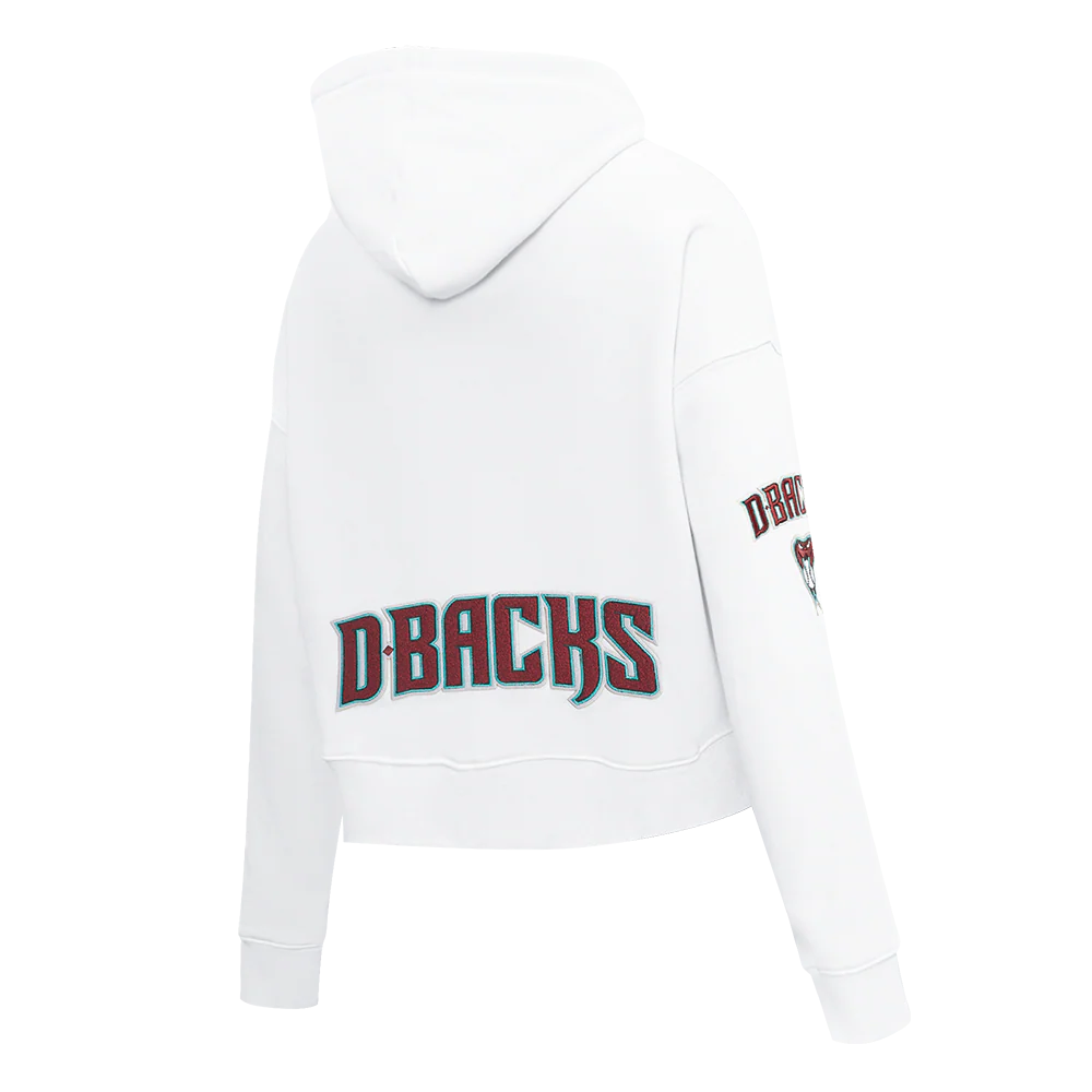 MLB ARIZONA DIAMONDBACKS CLASSIC WOMEN'S CROPPED FLEECE PULLOVER HOODIE (WHITE) - Image 4