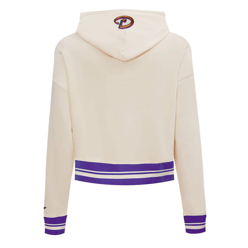 MLB ARIZONA DIAMONDBACKS RETRO CLASSIC WOMEN'S RIB CROPPED PULLOVER HOODIE (EGGSHELL/ PURPLE) - Image 3
