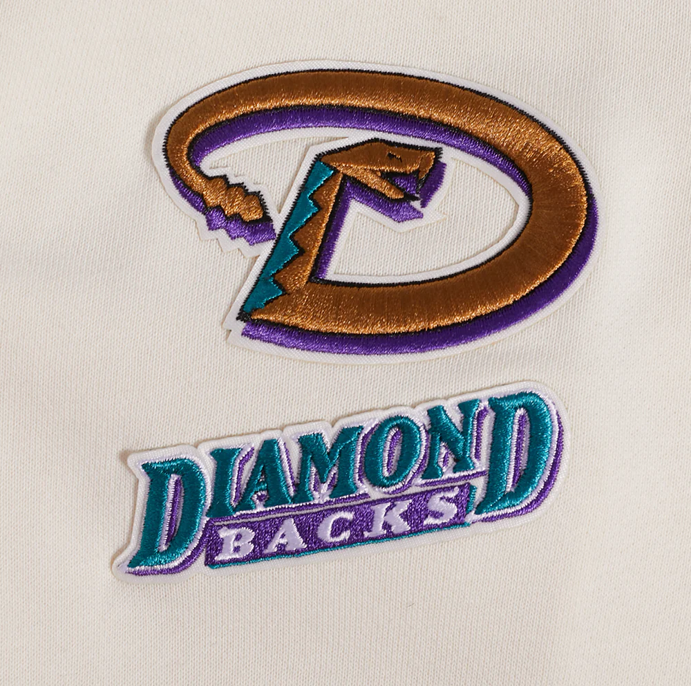MLB ARIZONA DIAMONDBACKS RETRO CLASSIC WOMEN'S RIB CROPPED PULLOVER HOODIE (EGGSHELL/ PURPLE) - Image 6