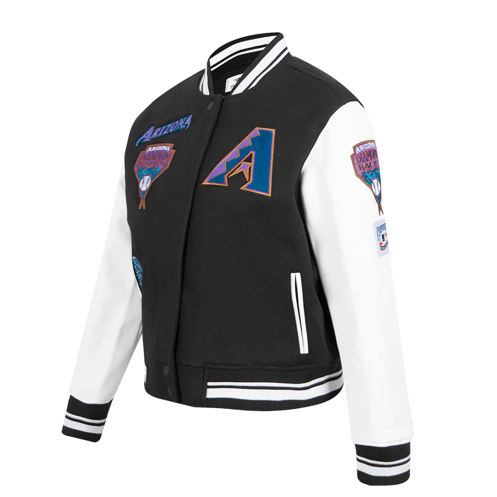 MLB ARIZONA DIAMONDBACKS RETRO CLASSIC WOMEN'S RIB WOOL VARSITY JACKET (BLACK/WHITE) - Image 2