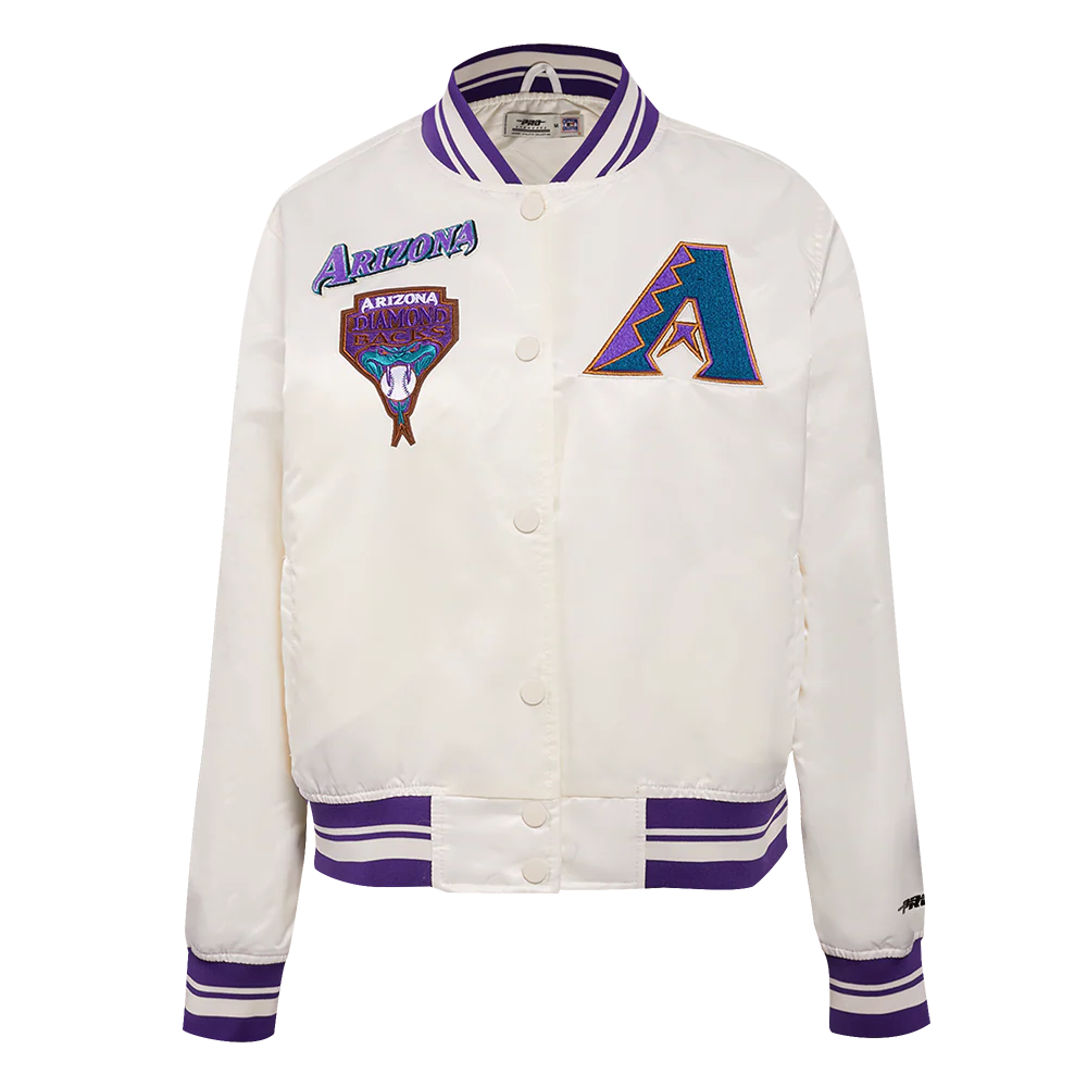 MLB ARIZONA DIAMONDBACKS RETRO CLASSIC WOMEN'S RIB SATIN JACKET (EGGSHELL/ PURPLE)