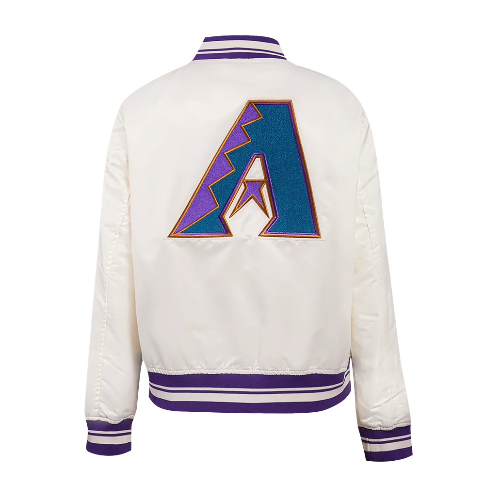 MLB ARIZONA DIAMONDBACKS RETRO CLASSIC WOMEN'S RIB SATIN JACKET (EGGSHELL/ PURPLE) - Image 3
