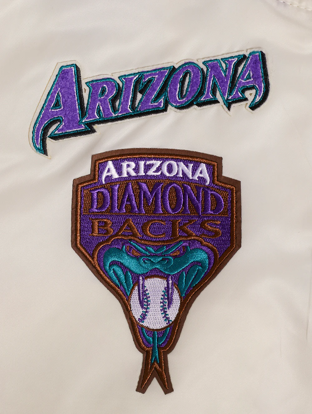 MLB ARIZONA DIAMONDBACKS RETRO CLASSIC WOMEN'S RIB SATIN JACKET (EGGSHELL/ PURPLE) - Image 6