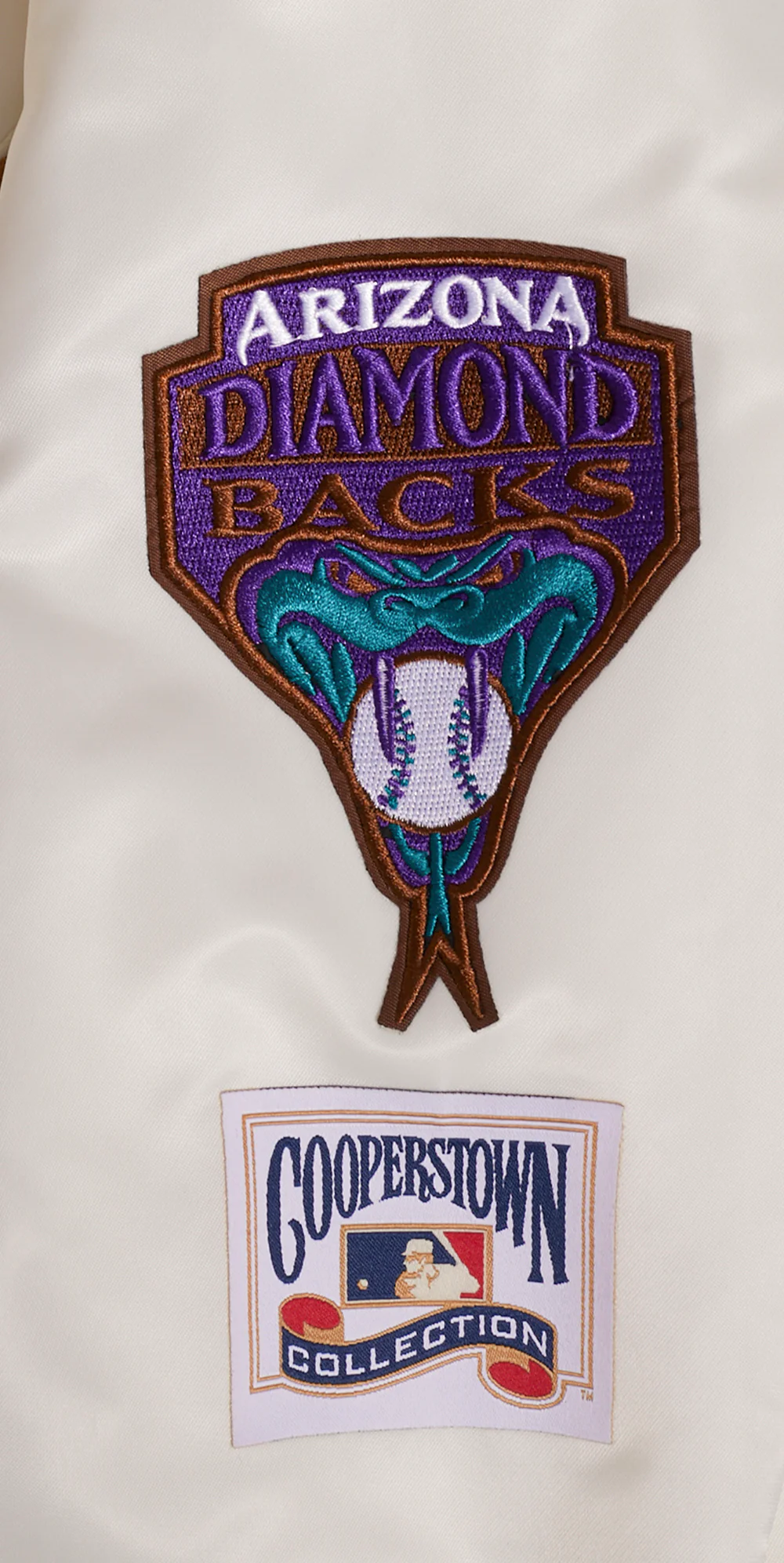 MLB ARIZONA DIAMONDBACKS RETRO CLASSIC WOMEN'S RIB SATIN JACKET (EGGSHELL/ PURPLE) - Image 8