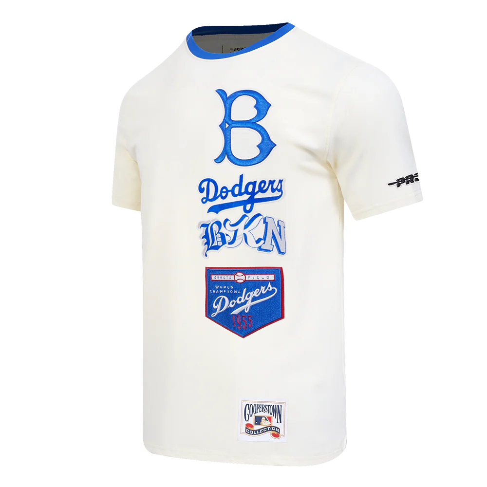 MLB BROOKLYN DODGERS RETRO CASCADE MEN'S RINGER TOP (EGGSHELL/ROYAL BLUE) - Image 2