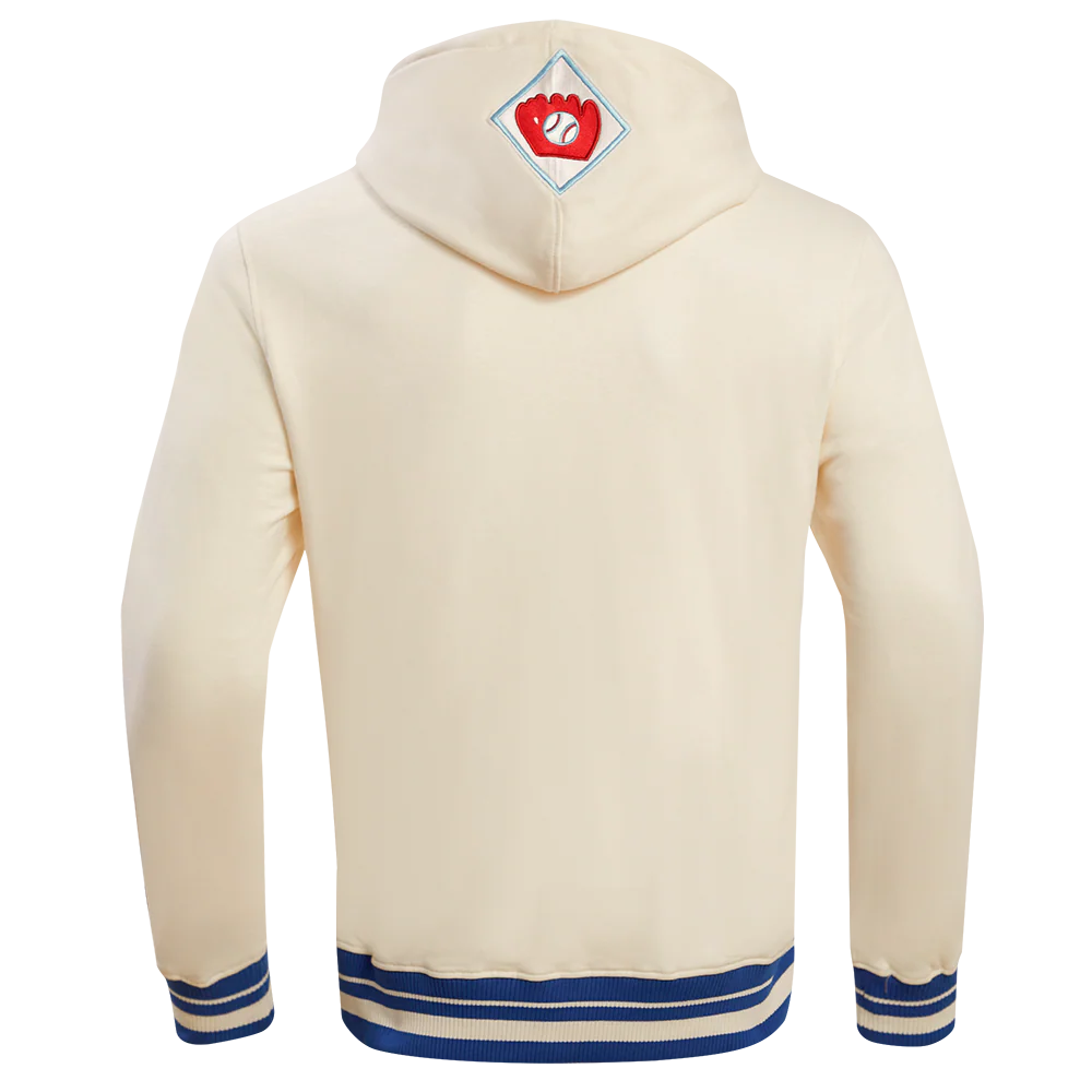 MLB BROOKLYN DODGERS RETRO CLASSIC MEN'S PULLOVER HOODIE (EGGSHELL/ ROYAL BLUE) - Image 4