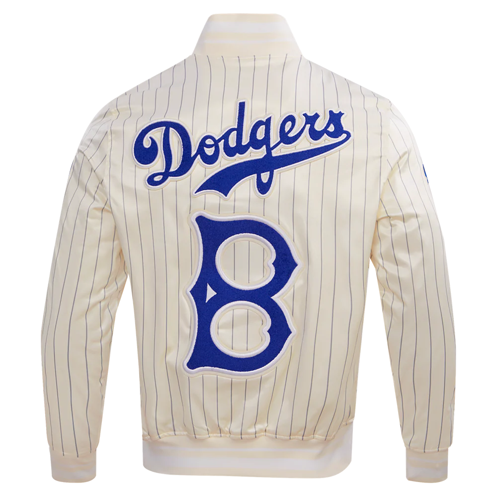 MLB BROOKLYN DODGERS PINSTRIPE RETRO CLASSIC MEN'S RIB SATIN JACKET (EGGSHELL/ GREY) - Image 3