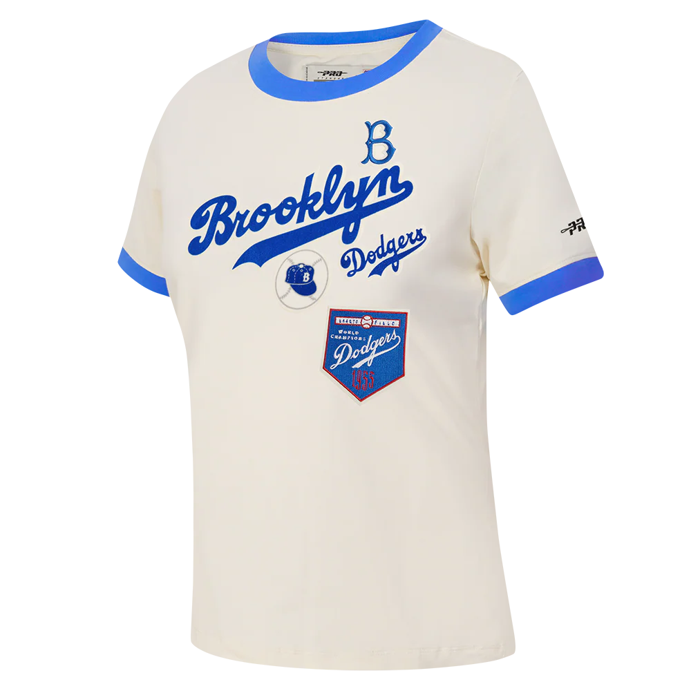 MLB BROOKLYN DODGERS RETRO CASCADE WOMEN'S RINGER TOP (EGGSHELL/ROYAL BLUE) - Image 2