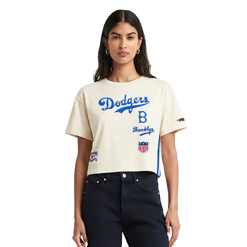 MLB BROOKLYN DODGERS RETRO CLASSICS WOMEN'S S/S BOXY TOP (EGGSHELL)